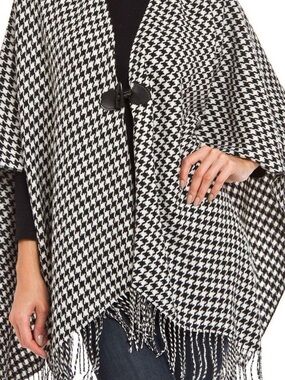 Cejon Black and White Houndstooth Knit Poncho